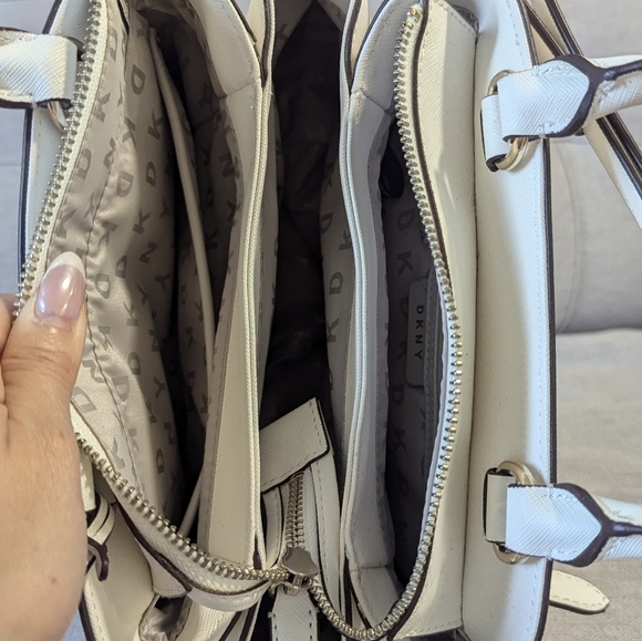 NEW DKNY White Gold Paige Genuine leather Medium Satchel, with convertible strap - Picture 7 of 14